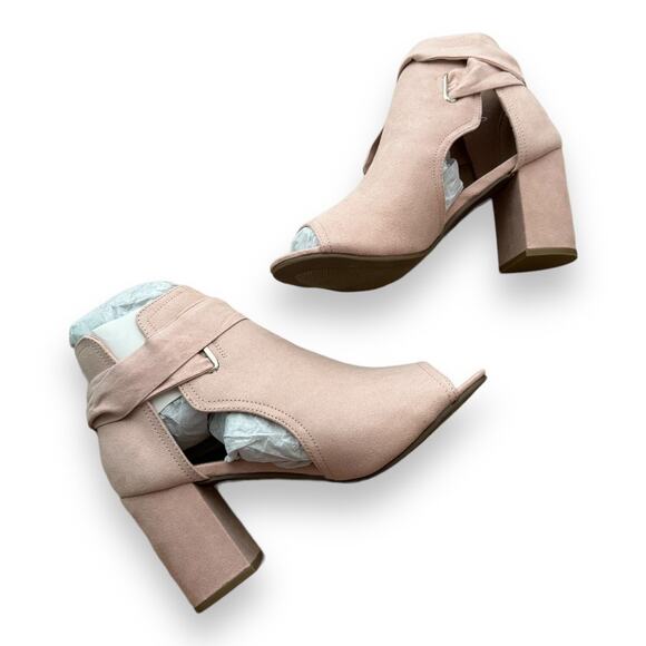 JustFab Womens Shoes Size 6.5 Karine Blush Pink Peep Toe Bootie Ties NEW Bows - Picture 8 of 12